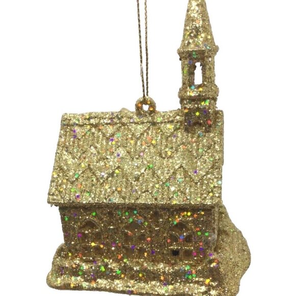 New Gold Cathedral Light Up LED Christmas Tree Ornament- with Steeple Church - Picture 4 of 7